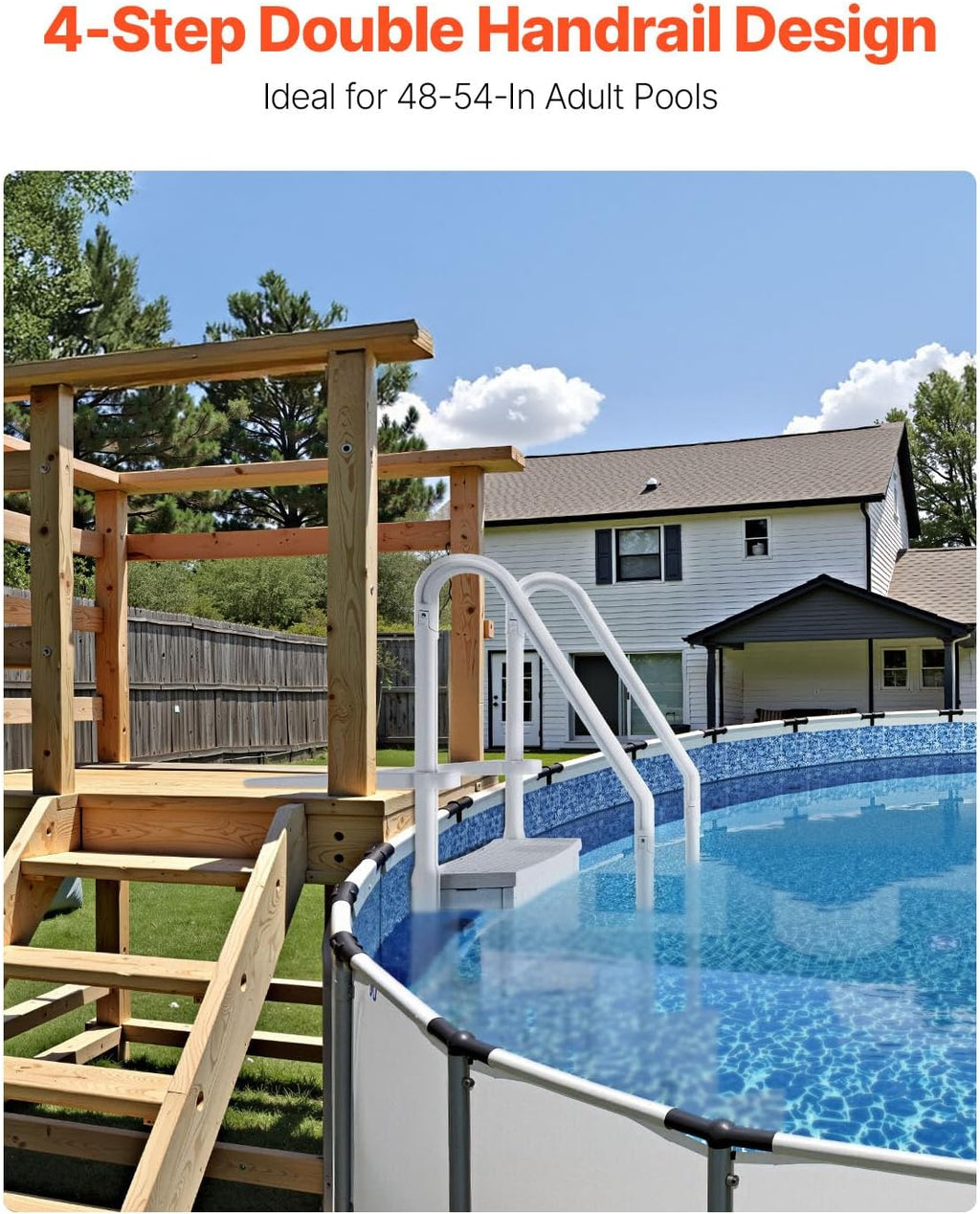 Swimming Pool Ladder, 4-Step Double Handrails Stairs with Non-Slip Heavy Duty Steps, Reliable 400 lbs Max Load Capacity, for 48-54 in Inground & Above-Ground Pools of Any Decking Surface, Grey