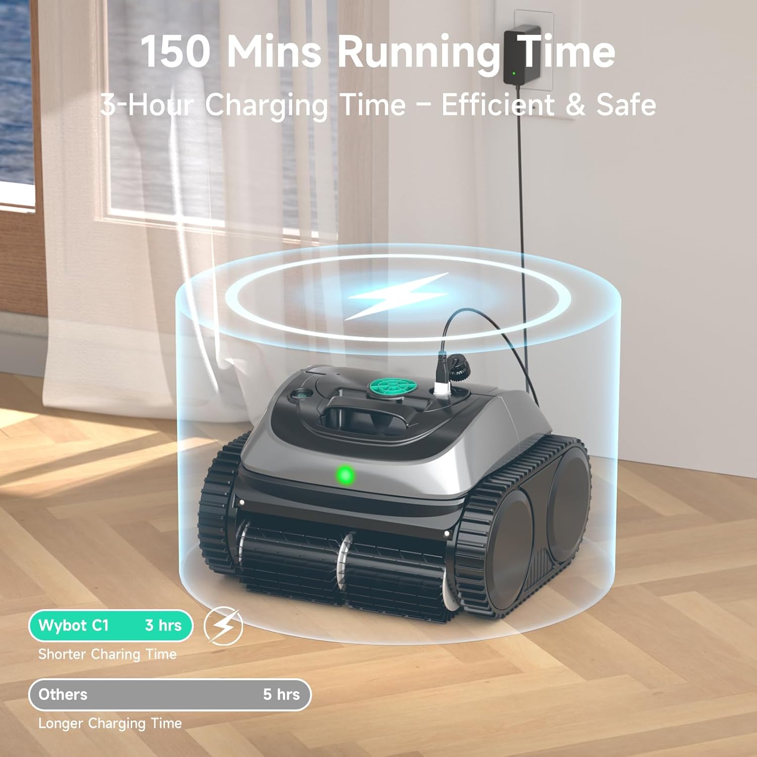 C1 Cordless Pool Vacuum, Wall & Waterline Cleaning, Pool Cleaner Robot with Smart Route Planning, 150 Mins Runtime, Ideal for Inground Pools Up to 1,614 Sq.ft, DeepGrey & Green