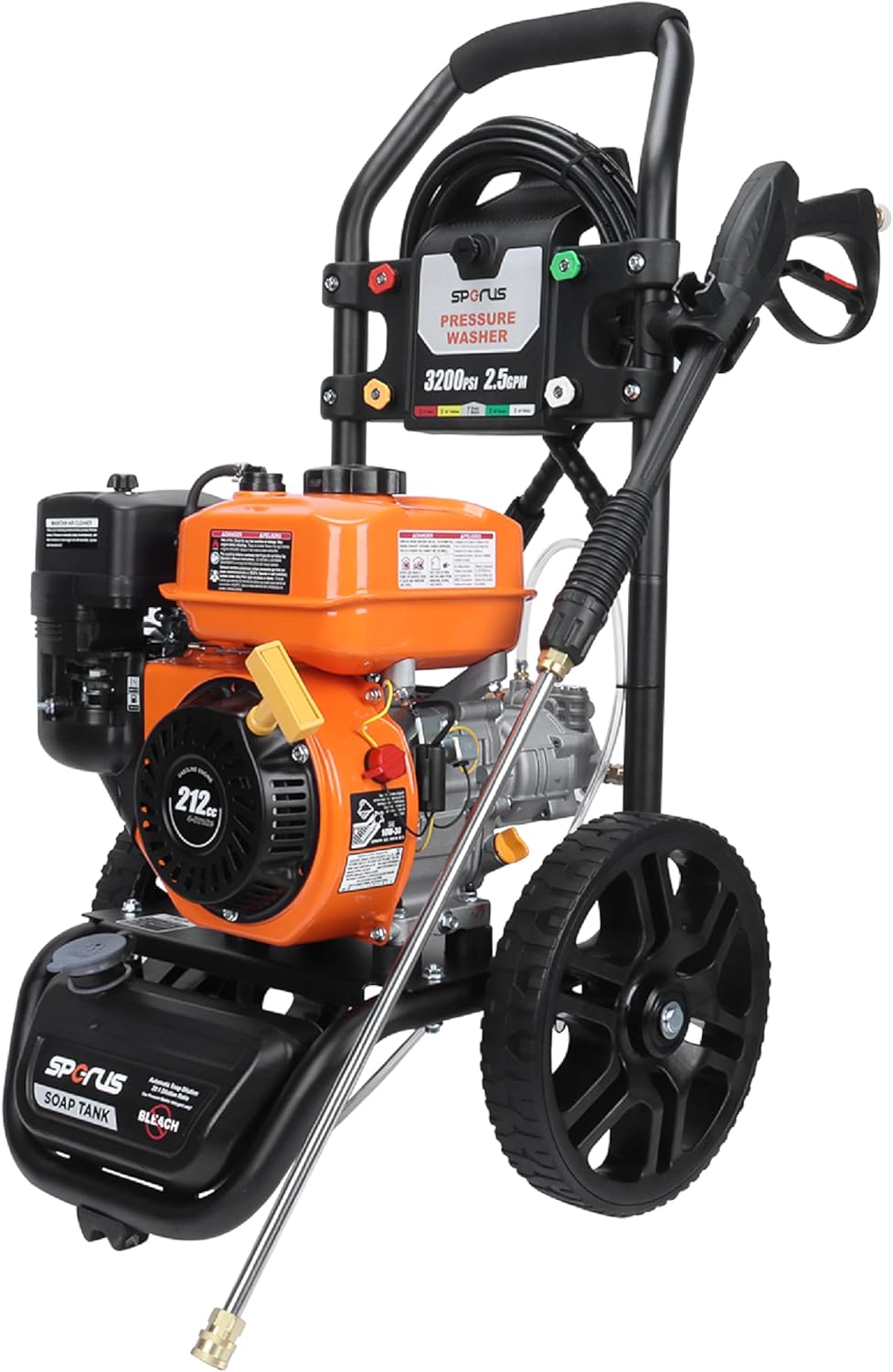 Hihg Pressure Washer 3200 PSI and 2.5 GPM, 5 QC Nozzle Tips and Onboard Soap Container for Cars/Fences/Patios/Driveways/Homes, EPA Compliant, Power Washer Gasoline Powered