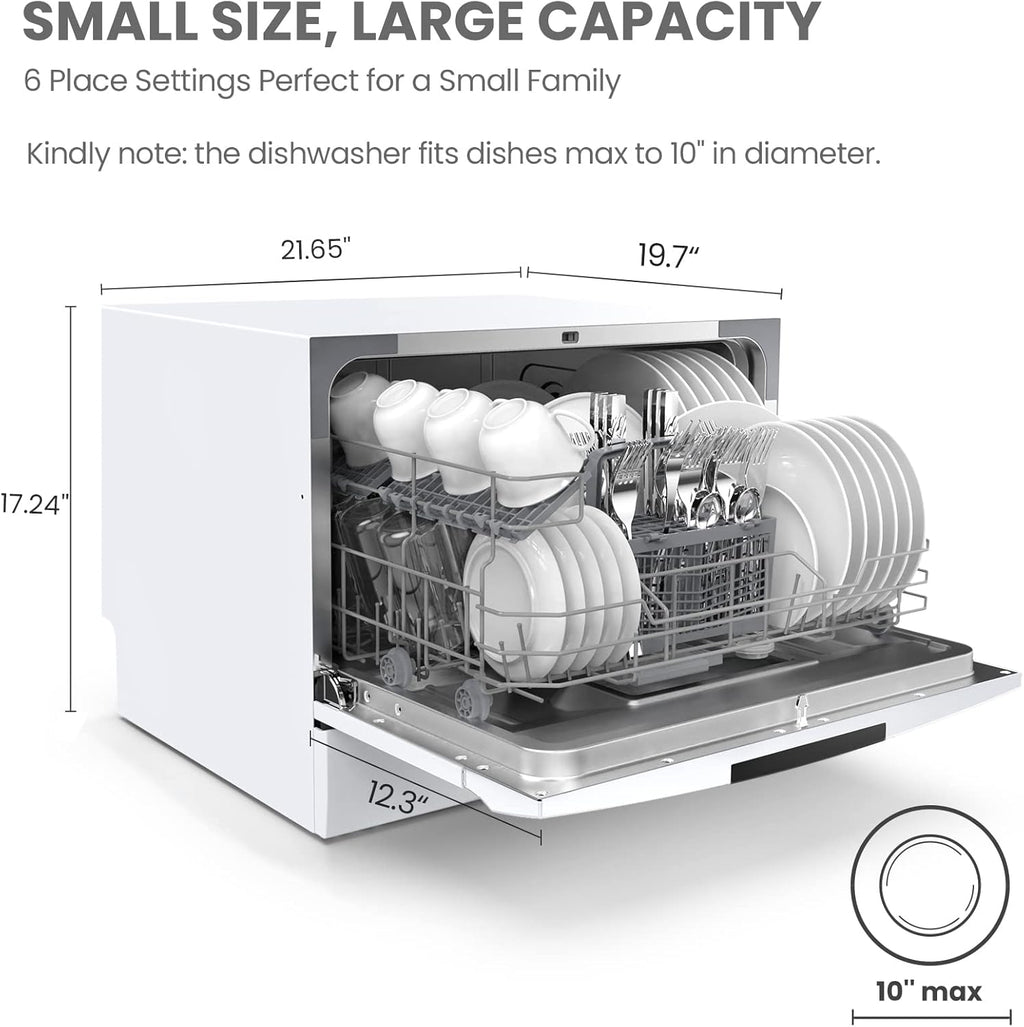 Countertop Dishwasher, Energy Star Portable Dishwasher, 6 Place Settings, Mini Dishwasher with 8 Washing Programs, Speed, Baby-Care, ECO& Glass, Dish Washer for Dorm, RV& Apartment