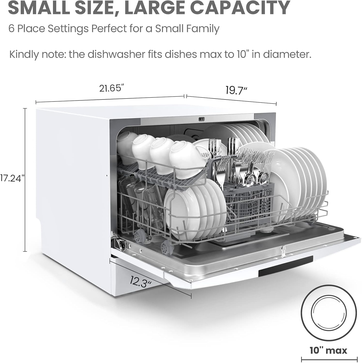 Countertop Dishwasher, Energy Star Portable Dishwasher, 6 Place Settings, Mini Dishwasher with 8 Washing Programs, Speed, Baby-Care, ECO& Glass, Dish Washer for Dorm, RV& Apartment