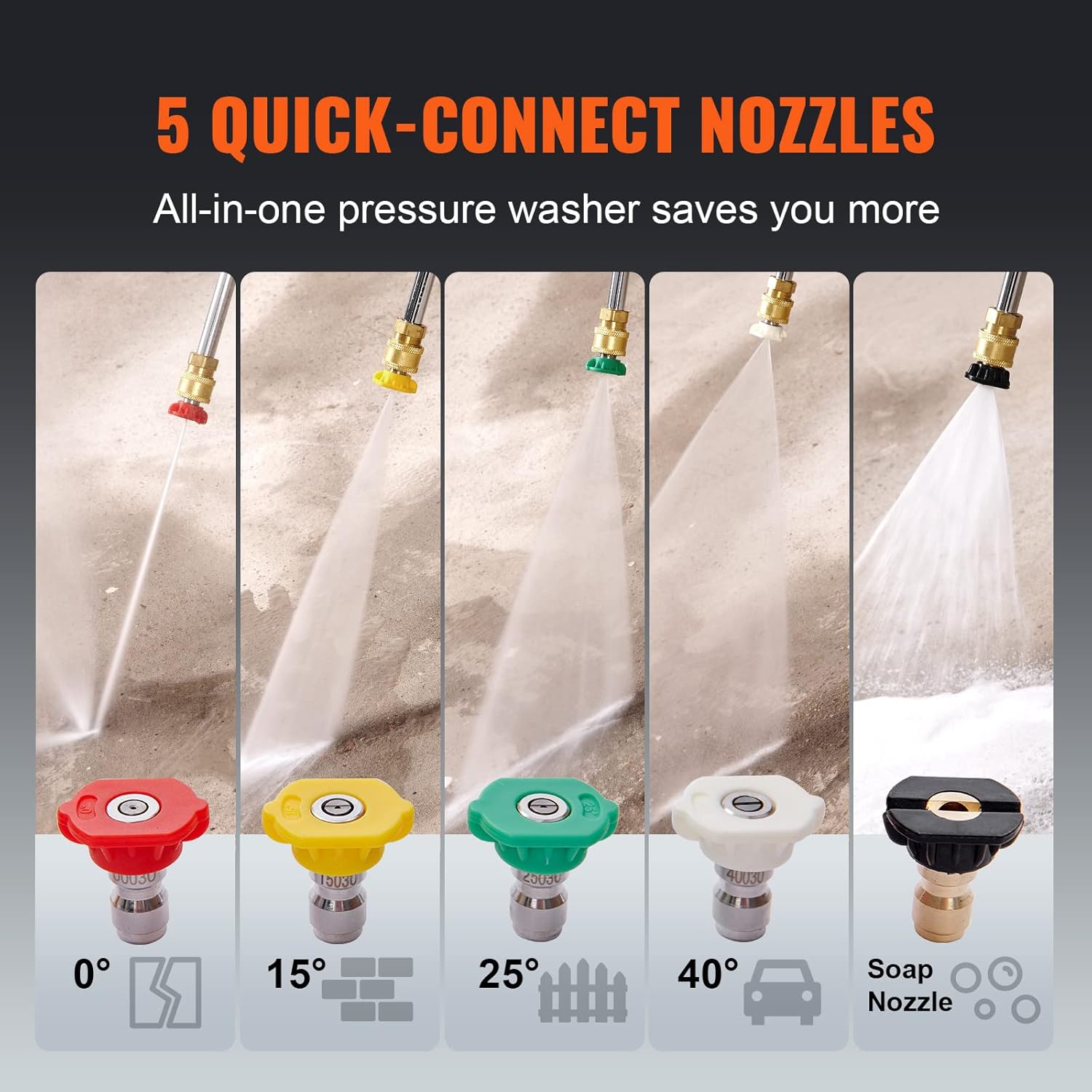 3400 PSI 2.6 GPM, Gas Powered Pressure Washer with Aluminum Pump, Spray Gun and Extension Wand, 5 Quick Connect Nozzles, for Cleaning Cars, Homes, Driveways, Patios