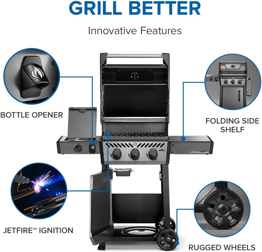 Graphite, Porcelain Enamel & Stainless, 3 Burner, Range Side Burner, Cast Iron Cooking Grids