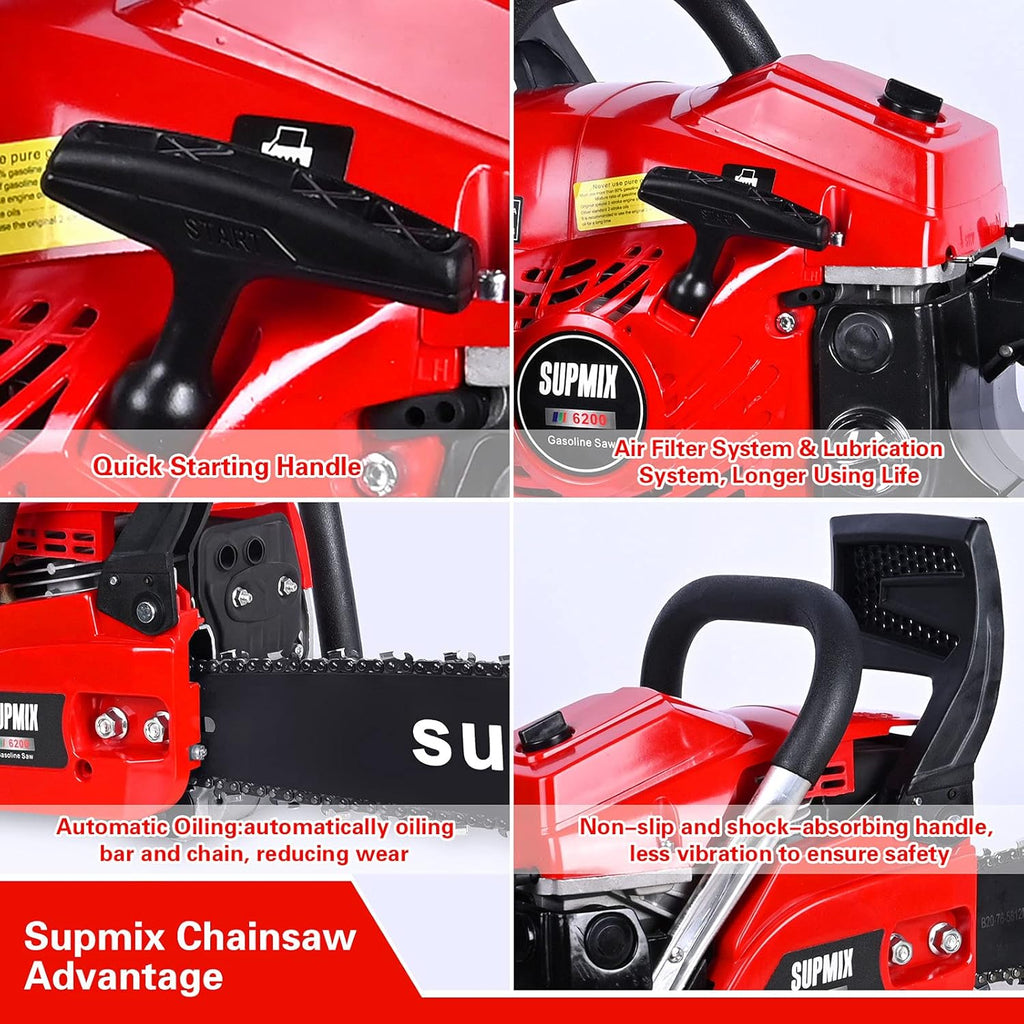 20-Inch Gas Powered Chainsaw,62cc Petrol Chainsaw Garden Tools,3.4HP 2 Cycle Gasoline Powered Chain Saws Handheld Cordless Petrol Chainsaws for Tree Cutting Outdoor Home Farm All Parts