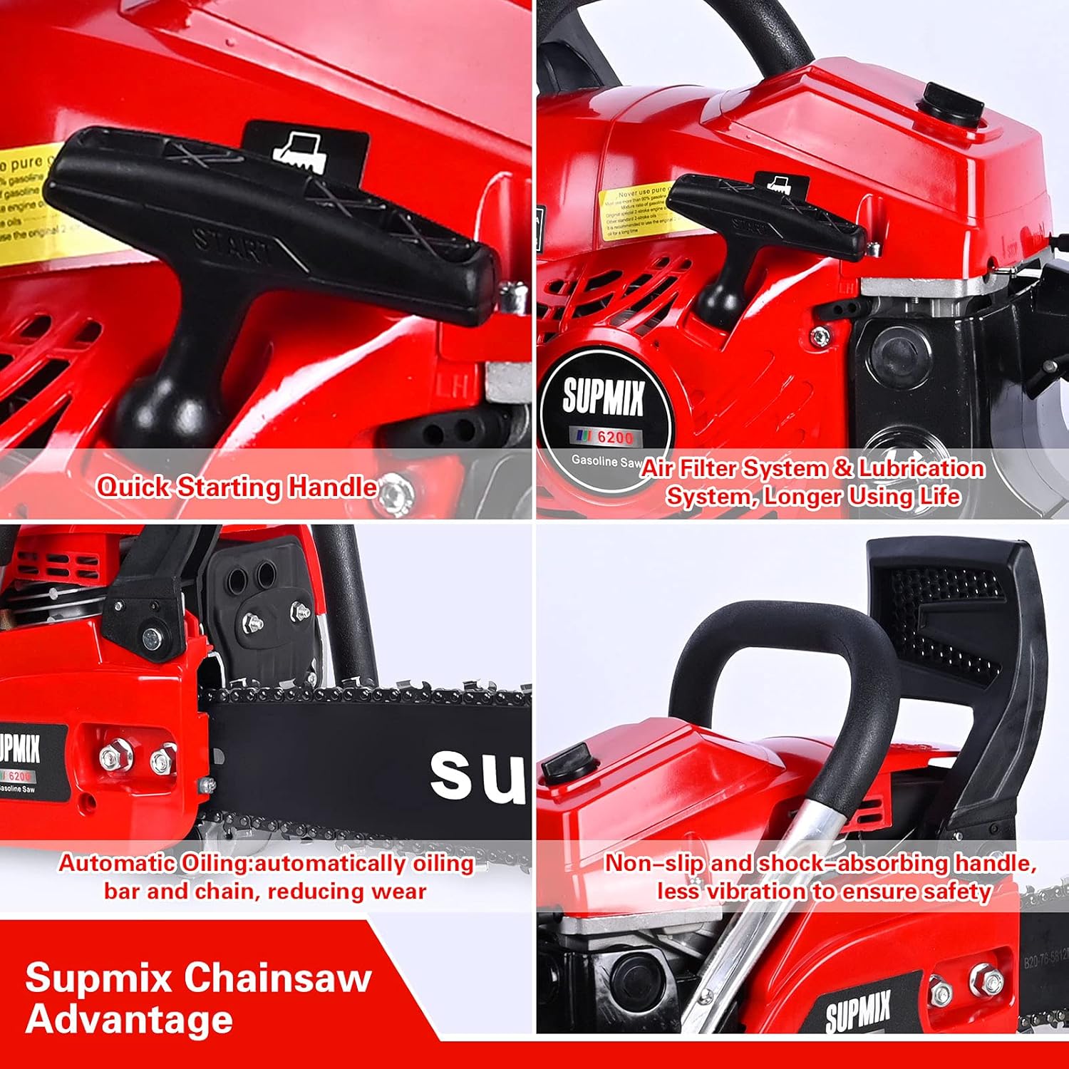 20-Inch Gas Powered Chainsaw,62cc Petrol Chainsaw Garden Tools,3.4HP 2 Cycle Gasoline Powered Chain Saws Handheld Cordless Petrol Chainsaws for Tree Cutting Outdoor Home Farm All Parts