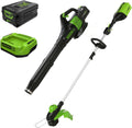 60V 13-inch cordless trimmer and leaf sweeper combo set, including 4.0 Ah battery and charger