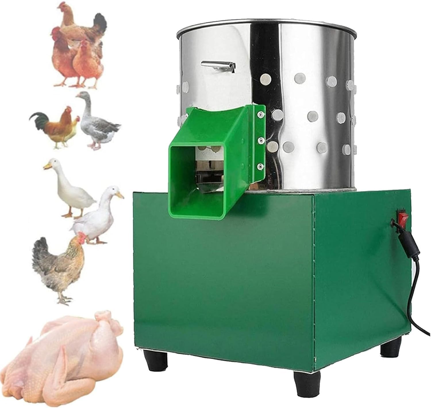Commercial Chicken Plucker, Poultry De-featherer with 110 Rubber Fingers, 60W High-Efficiency Hair Plucking, Stainless Steel, for Duck Goosey Farm
