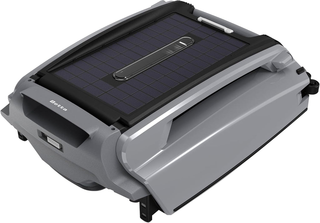 Solar-Powered Robotic Pool Skimmer with 24/7 Continuous Cleaning Power, Dual Charging Options, Twin Salt Chlorine Tolerant Motors, and Shallow Water Safeguard