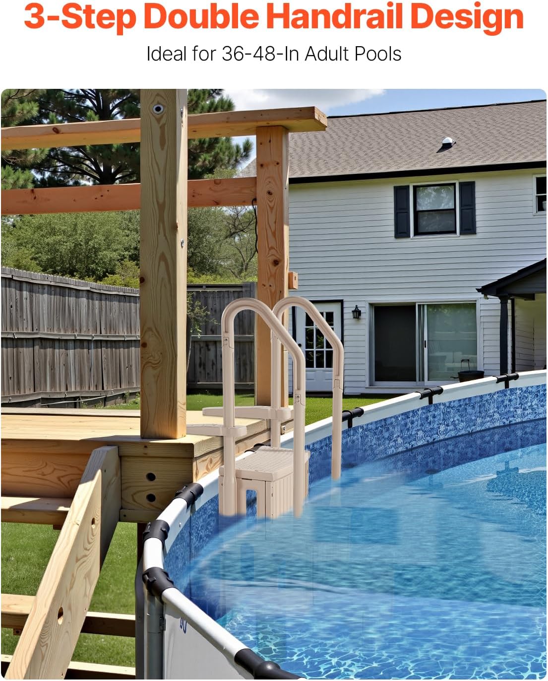 Swimming Pool Ladder, 4-Step Double Handrails Stairs with Non-Slip Heavy Duty Steps, Reliable 400 lbs Max Load Capacity, for 48-54 in Inground & Above-Ground Pools of Any Decking Surface, Grey
