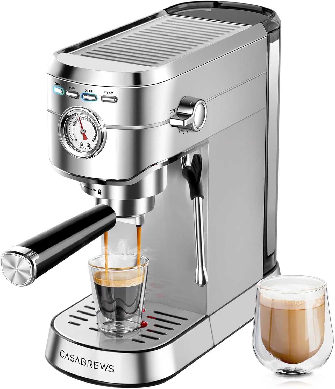 CASABREWS Espresso Machine 20 Bar, Professional Espresso Maker with Milk Frother Steam Wand, Compact Espresso Coffee Machine with 34oz Removable Water Tank for Cappuccino, Latte, Gift for Dad or Mom