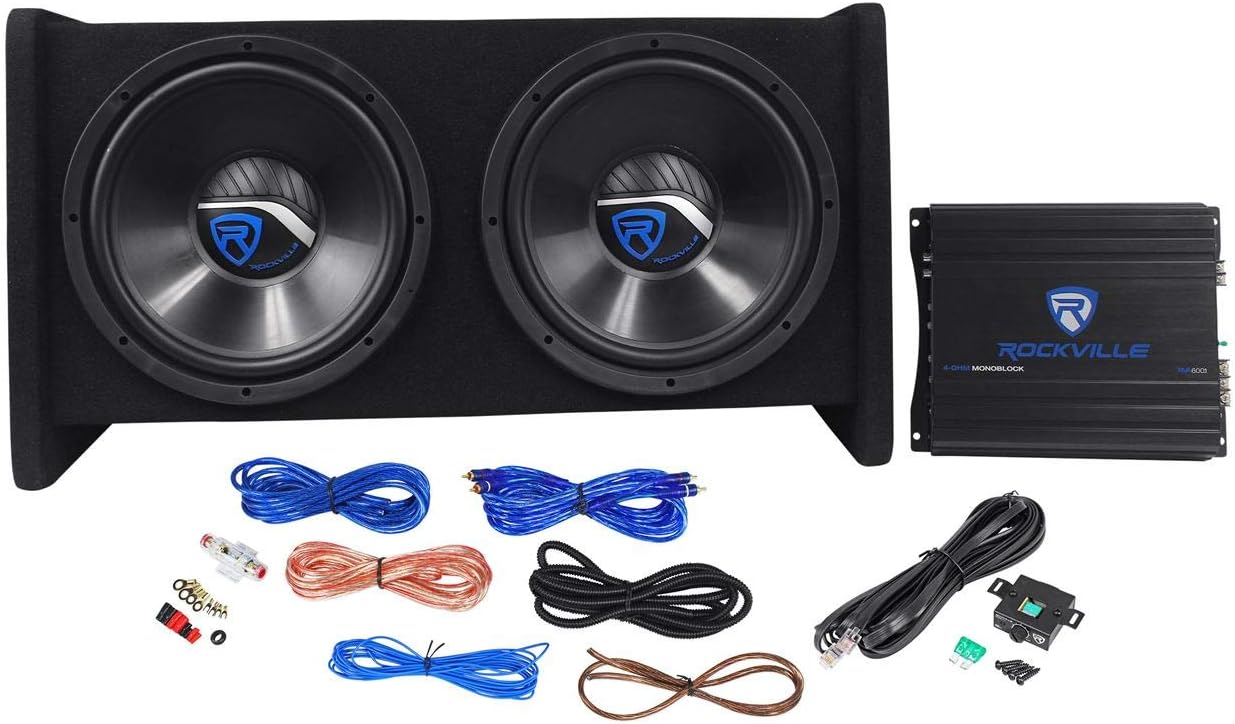 1200W Dual 12" Car Subwoofer Enclosure, Mono Amplifier, Amp Kit, Deep Bass, Durable Build, Easy Install, Perfect for Car Audio Enthusiasts