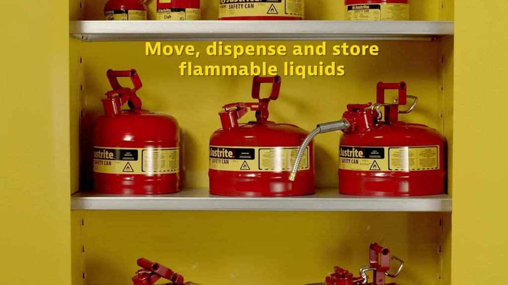 Justrite 5-Gallon Type II Red Safety Gas Can �� OSHA-Approved Steel Fuel Container with Flame Arrester, Self-Closing Lid & 1" Flexible Spout (7250130)