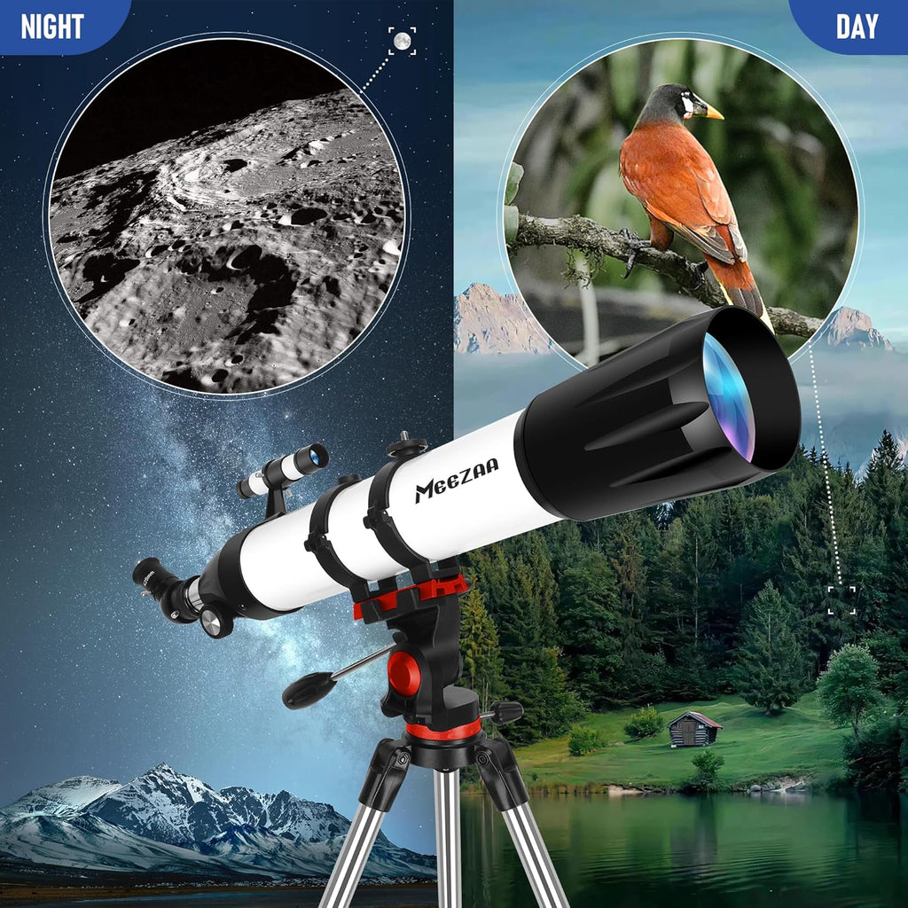 Telescope, Telescope for Adults High Powered Professional, 90mm Aperture 800mm AZ Mount Refractor Telescopes for Kids & Astronomy Beginners with Stainless Tripod & Carrying Bag & Phone Adapter