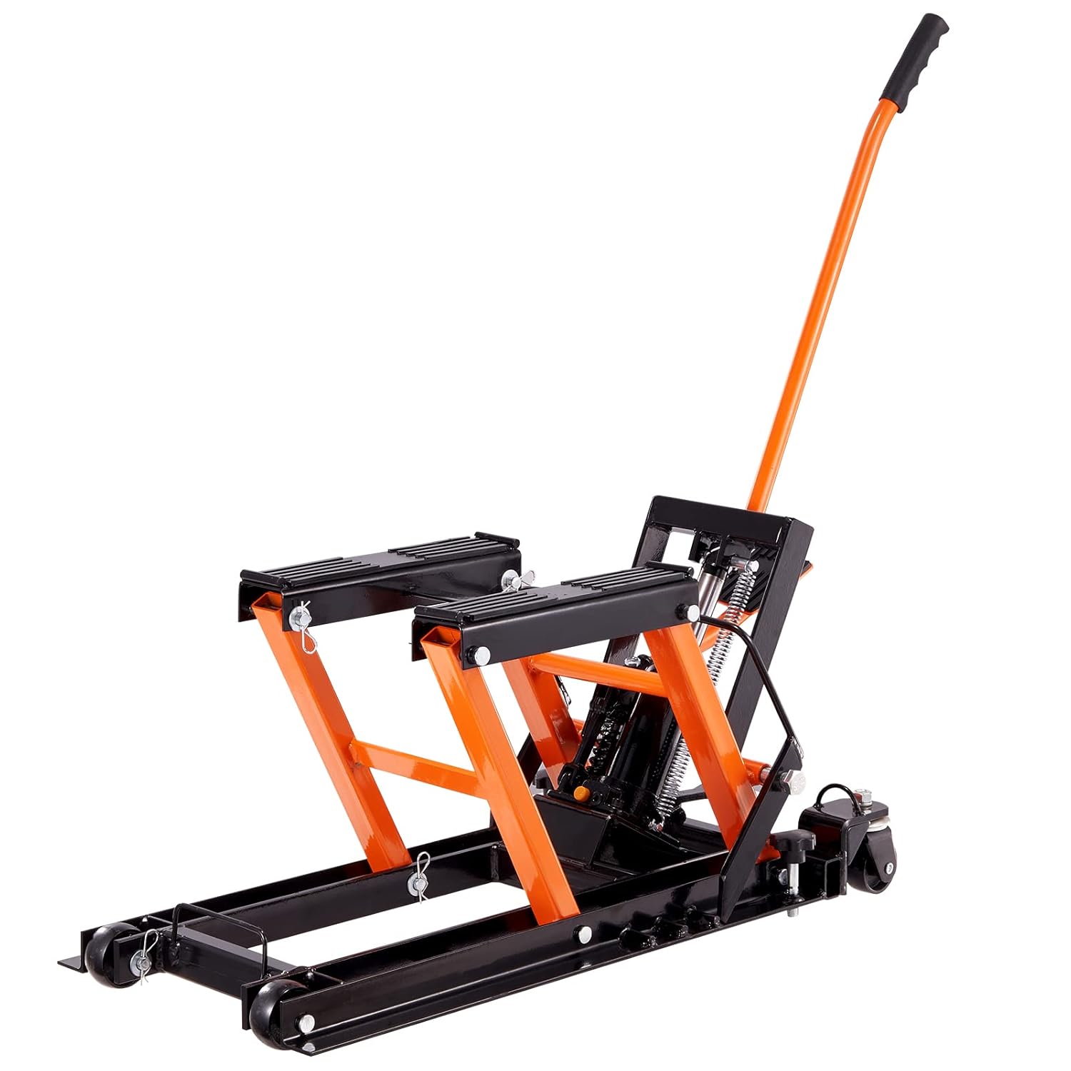 Hydraulic Motorcycle Lift Jack, 1500 LBS Capacity ATV Scissor Lift Jack, Portable Motorcycle Lift Table with 4 Wheels, Hydraulic Foot-Operated Hoist Stand for Motorcycle ATV UTV Powersports