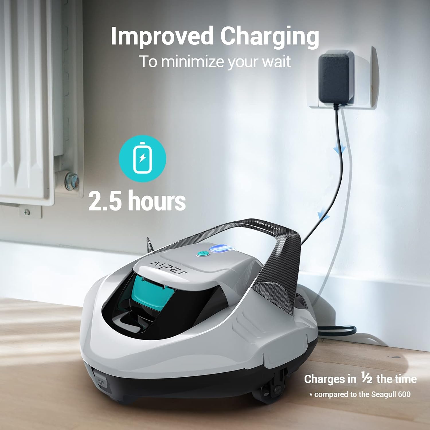 Cordless Robotic Pool Cleaner, Pool Vacuum Lasts 90 Mins, LED Indicator, Self-Parking, Ideal for Above/In-Ground Flat Pools up to 40 Feet