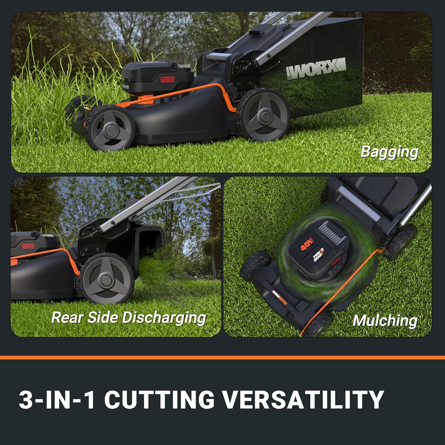 40V Power Share 20” Push Lawn Mower with Two 4.0Ah High-Capacity Batteries, Black and Orange