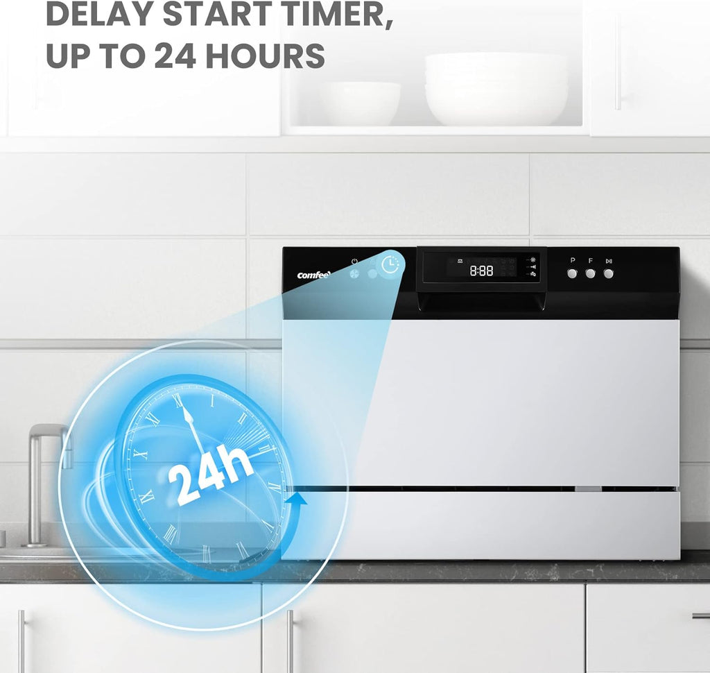 Countertop Dishwasher, Energy Star Portable Dishwasher, 6 Place Settings, Mini Dishwasher with 8 Washing Programs, Speed, Baby-Care, ECO& Glass, Dish Washer for Dorm, RV& Apartment