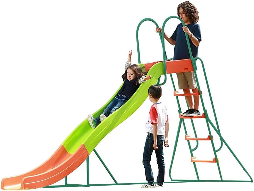 Outdoor play set: Children's slide: 10-foot independent climbing frame, swing set, jungle-style playground. The design is loved by children - ground pool slide, suitable for use in summer backyard.