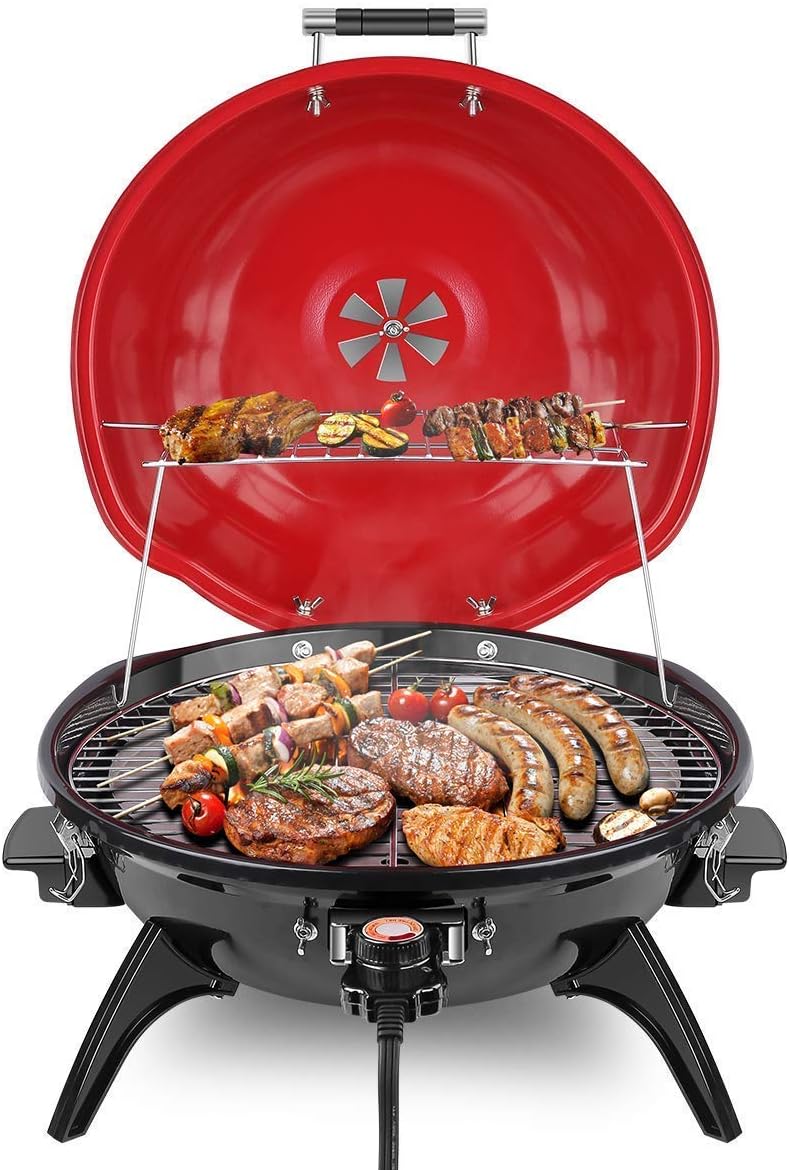 Electric barbecue grill, 15-person indoor/outdoor electric grill, suitable for indoor and outdoor use, double-layer design, portable detachable grill, power 1600 watts (fixed type, black)