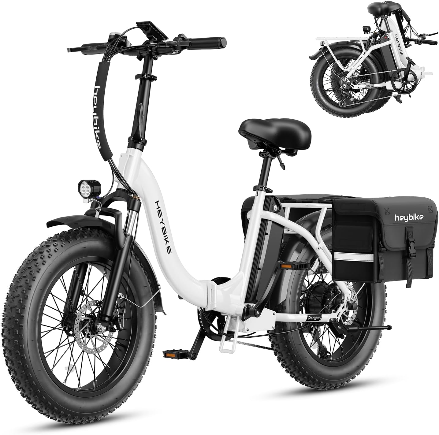 2.0 Electric Bike for Adults, Peak 1400W Peak Motor Ebike, 45KM/H Max Speed [20"*4 Fat Tire All-Terrain] 600Wh Removable Battery Folding Step-Thru E Bike with Front Suspension