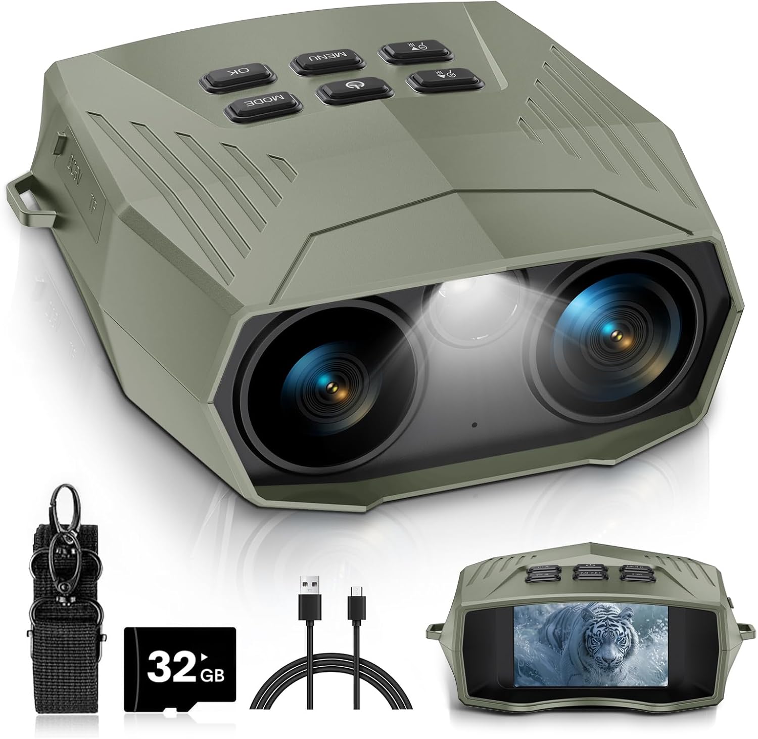 Night Vision Goggles - 5K Night Vision Binoculars for Adults, 5000mAh Rechargeable Infrared Binoculars with 3'' Large Screen, 10X Digital Zoom External Flashlight for Camping