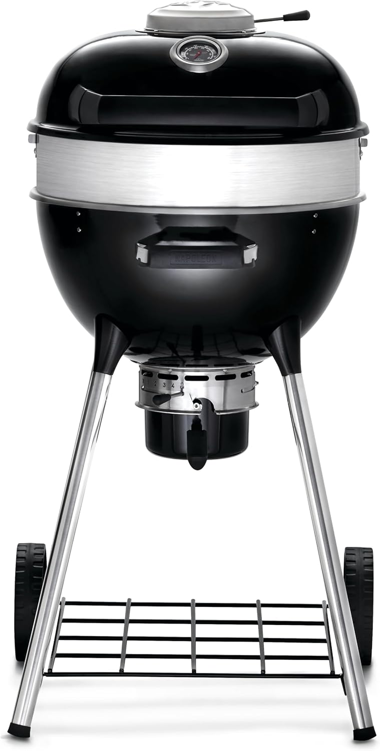 18-Inch Charcoal Kettle Grill Black, Stainless Steel Spacer Ring, 240in² Cooking Area, Sturdy 4-Leg Design, 7-Inch Wheels
