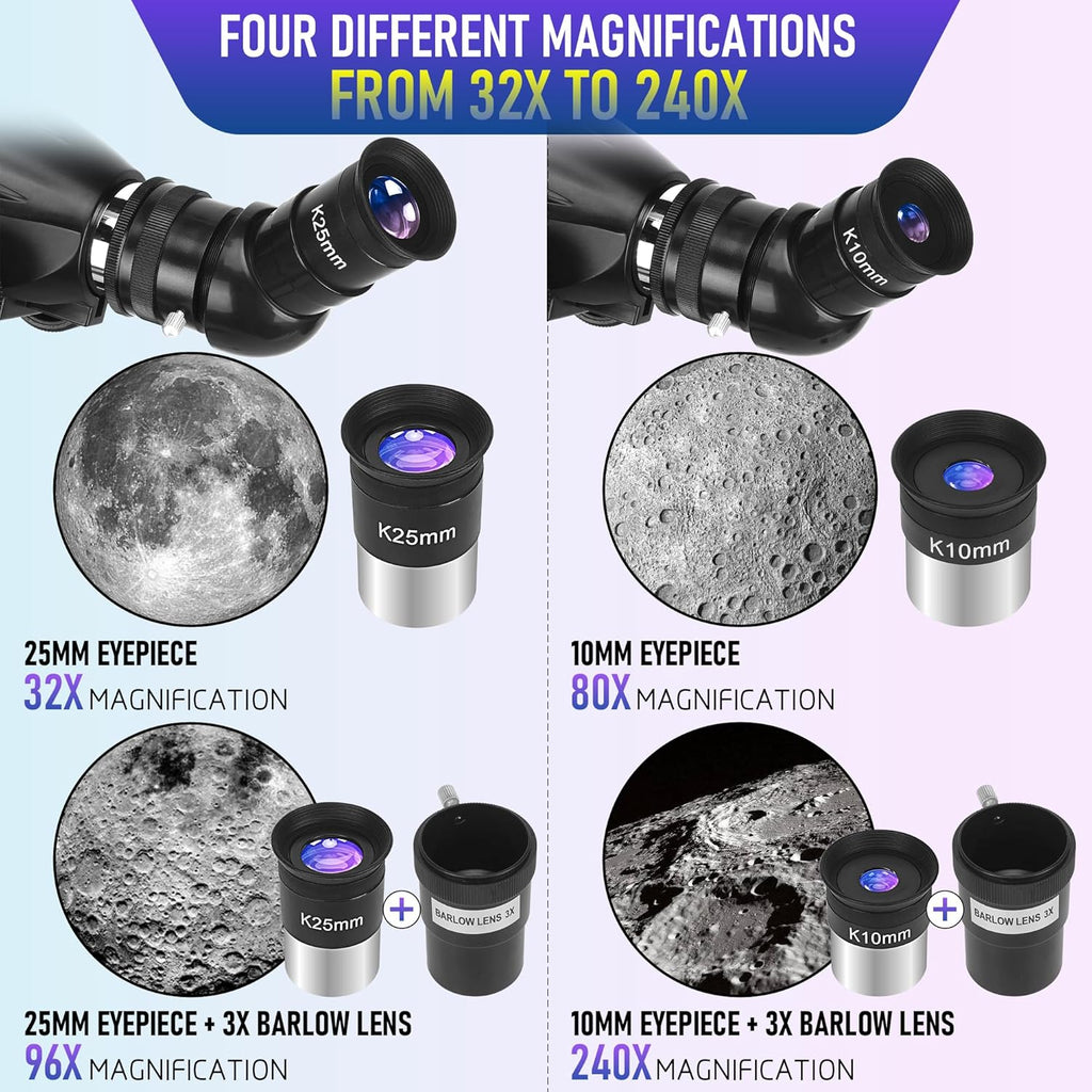 Telescope, Telescope for Adults High Powered Professional, 90mm Aperture 800mm AZ Mount Refractor Telescopes for Kids & Astronomy Beginners with Stainless Tripod & Carrying Bag & Phone Adapter