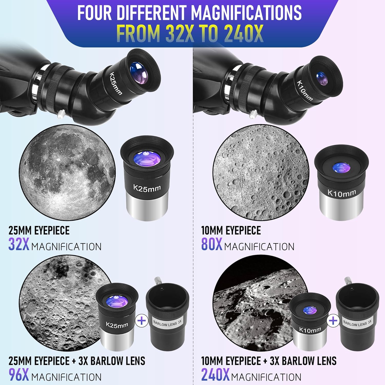 Telescope, Telescope for Adults High Powered Professional, 90mm Aperture 800mm AZ Mount Refractor Telescopes for Kids & Astronomy Beginners with Stainless Tripod & Carrying Bag & Phone Adapter