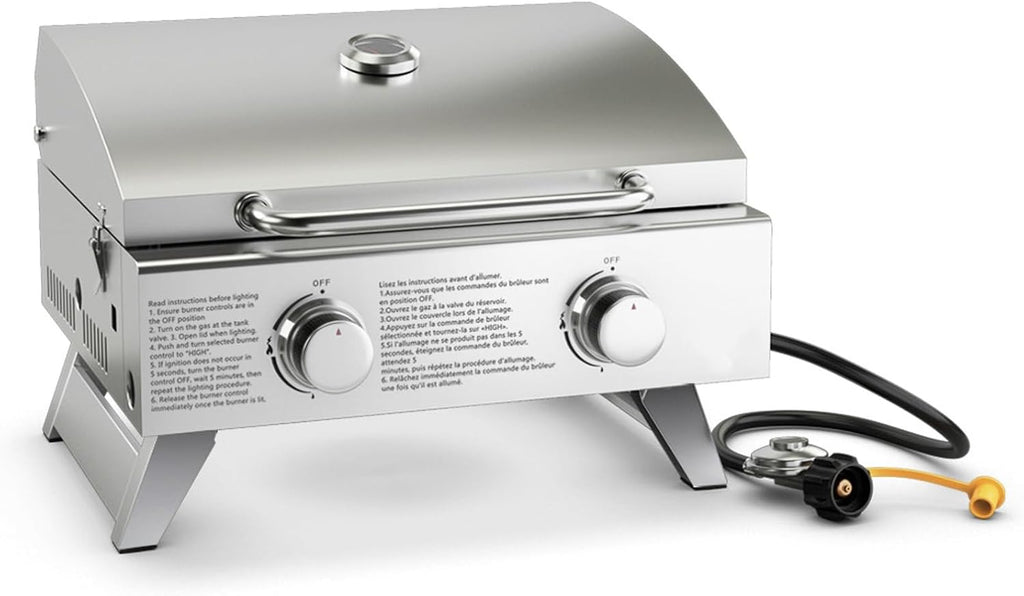 Propane Gas Grill 50,000 BTU, 4 Main Burners, 1 Side Burner, 2 Prep Tables, Stainless Steel Heavy-Duty BBQ Grill with 4 Wheels for Backyard Party Outdoor Cooking