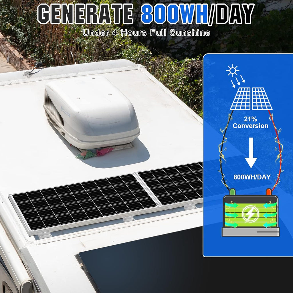 200 Watts 12 Volts Solar Panel Starter Kit for RV, Camper, Shed, Trailer, Cabins, Water Pump and Any Other Off Grid Applications