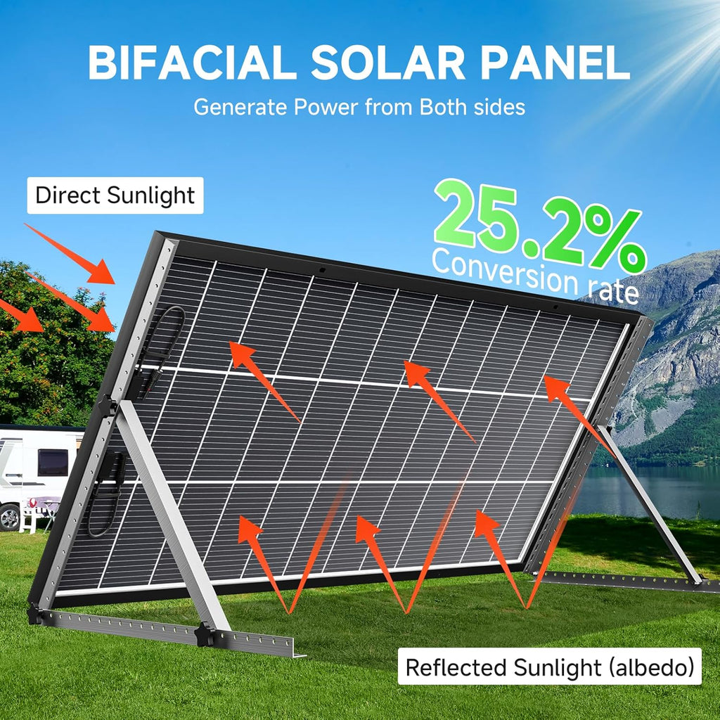 Bifacial 100W Solar Panels, 18BB 12V/24V Monocrystalline High-Efficiency Module PV Power Charger Solar Panels for Homes Camping RV Battery Boat Caravan and Other Off-Grid Applications (100W 2pack)