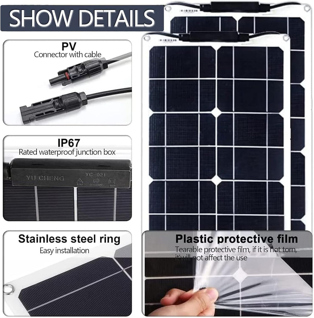 400 Watt Solar Panel Kit, 2 × 200 Watt Flexible Monocrystalline Solar Panel with 60A Charge Controller, 18V Solar Panel for Car Battery Camper RV Yacht Battery Boat