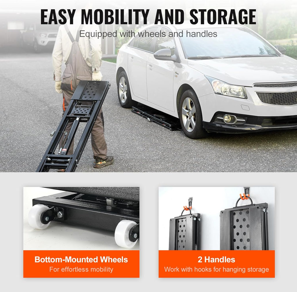 7,000 LBS Capacity Portable Car Lift, with Extended-Length Plates, 26.8" Max. Height, Heavy-Duty Carbon Steel Truck Lift with Power Unit for Home Garage Shop