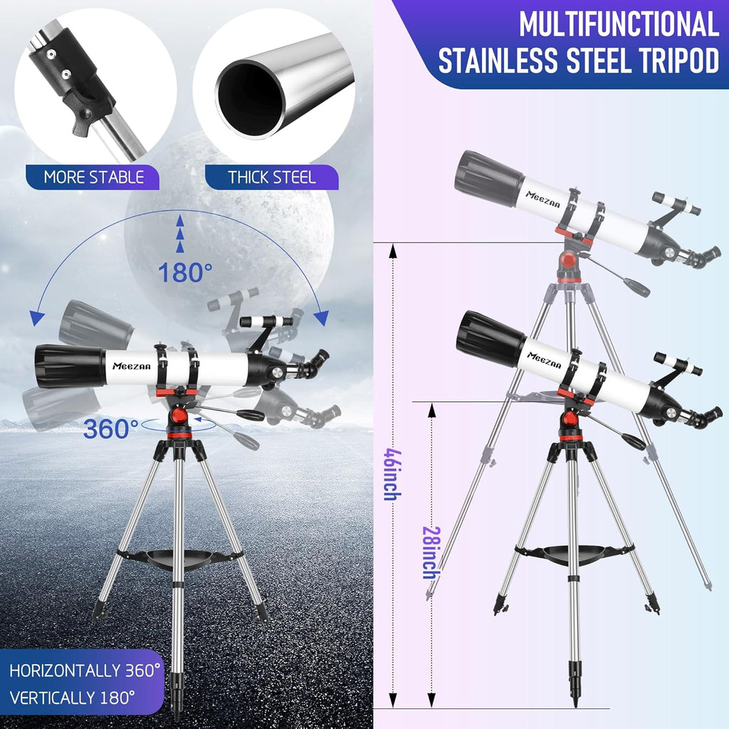 Telescope, Telescope for Adults High Powered Professional, 90mm Aperture 800mm AZ Mount Refractor Telescopes for Kids & Astronomy Beginners with Stainless Tripod & Carrying Bag & Phone Adapter
