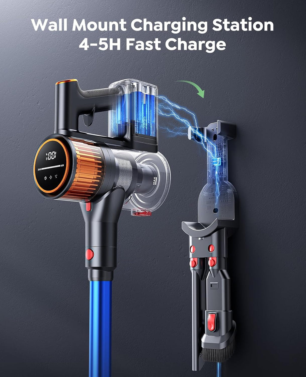 Cordless Vacuum Cleaner, 550W 45Kpa Self-Standing Vacuum Cleaners with 60 Mins Runtime, Powerful Cordless Vacuum with Wall Mount Charging, Stick Vacuum for Home/Pet Hair/Carpets/Hard Floors
