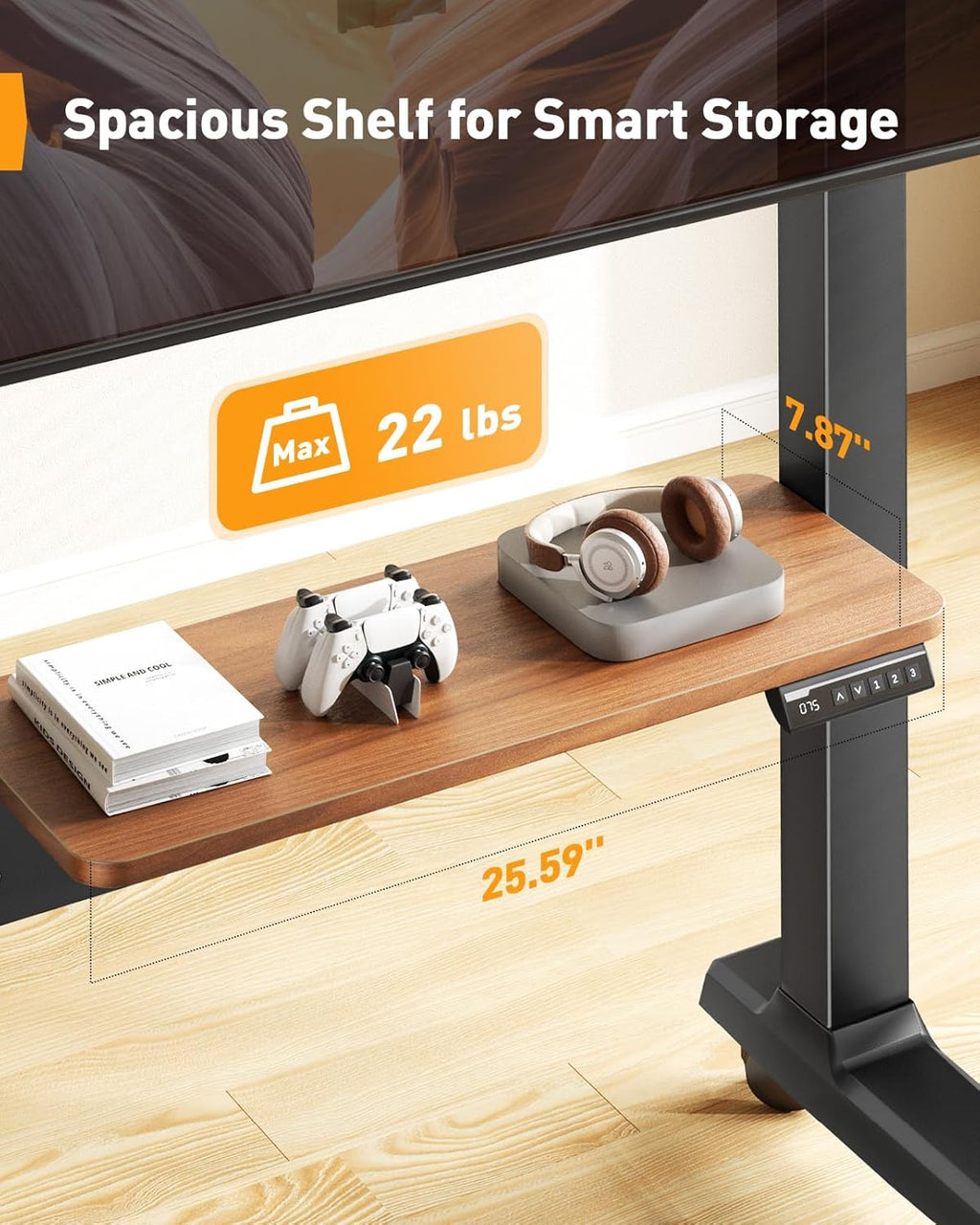 Motorized Mobile TV Stand on Wheels for 37–86 Inch TVs up to 154 lbs, Electric Height Adjustable Rolling TV Stand, VESA 200x200–600x400mm, Wooden Shelf & Panel,