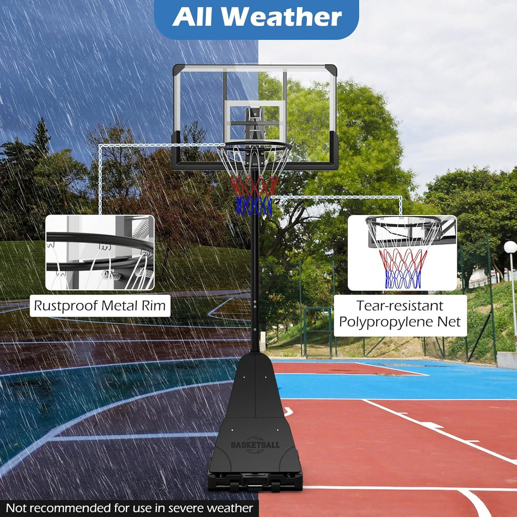 4.9-10 FT Height Adjustable Basketball Goal with 44 Inch PC Backboard, Rebound Plate & Wheels for Teens Adults, Portable Basketball Hoop for Indoor & Outdoor