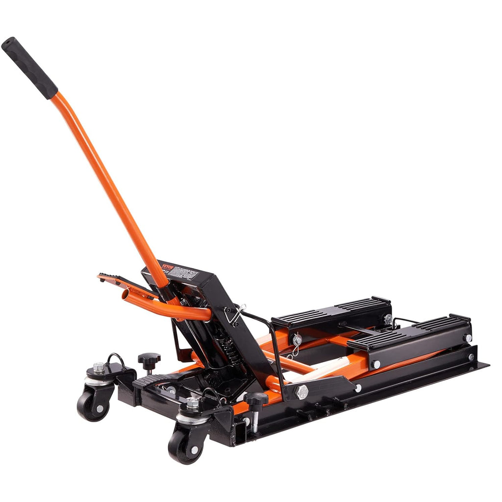 Hydraulic Motorcycle Lift Jack, 1500 LBS Capacity ATV Scissor Lift Jack, Portable Motorcycle Lift Table with 4 Wheels, Hydraulic Foot-Operated Hoist Stand for Motorcycle ATV UTV Powersports