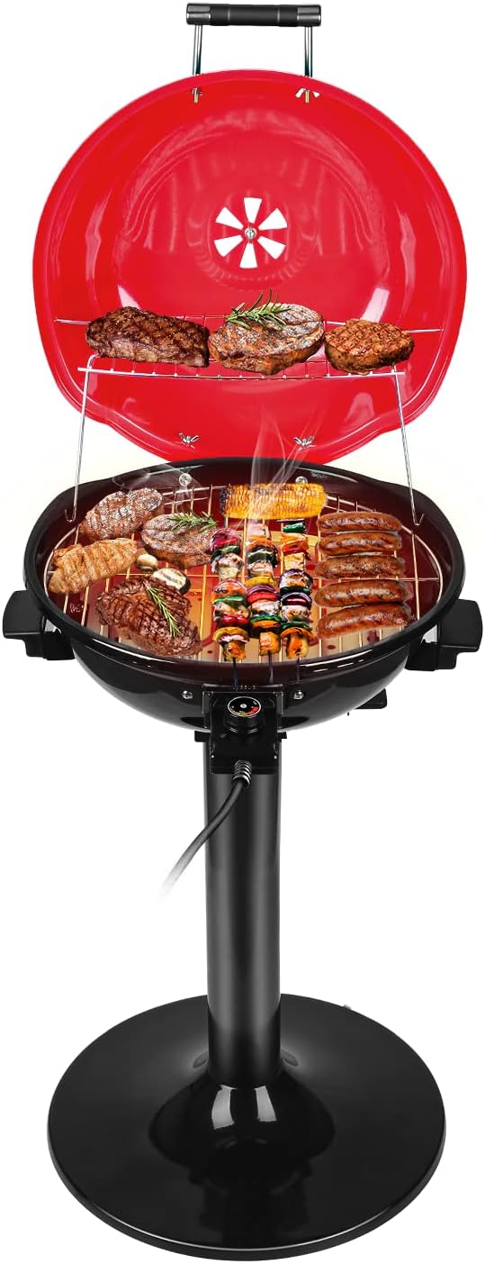 Electric barbecue grill, 15-person indoor/outdoor electric grill, suitable for indoor and outdoor use, double-layer design, portable detachable grill, power 1600 watts (fixed type, black)