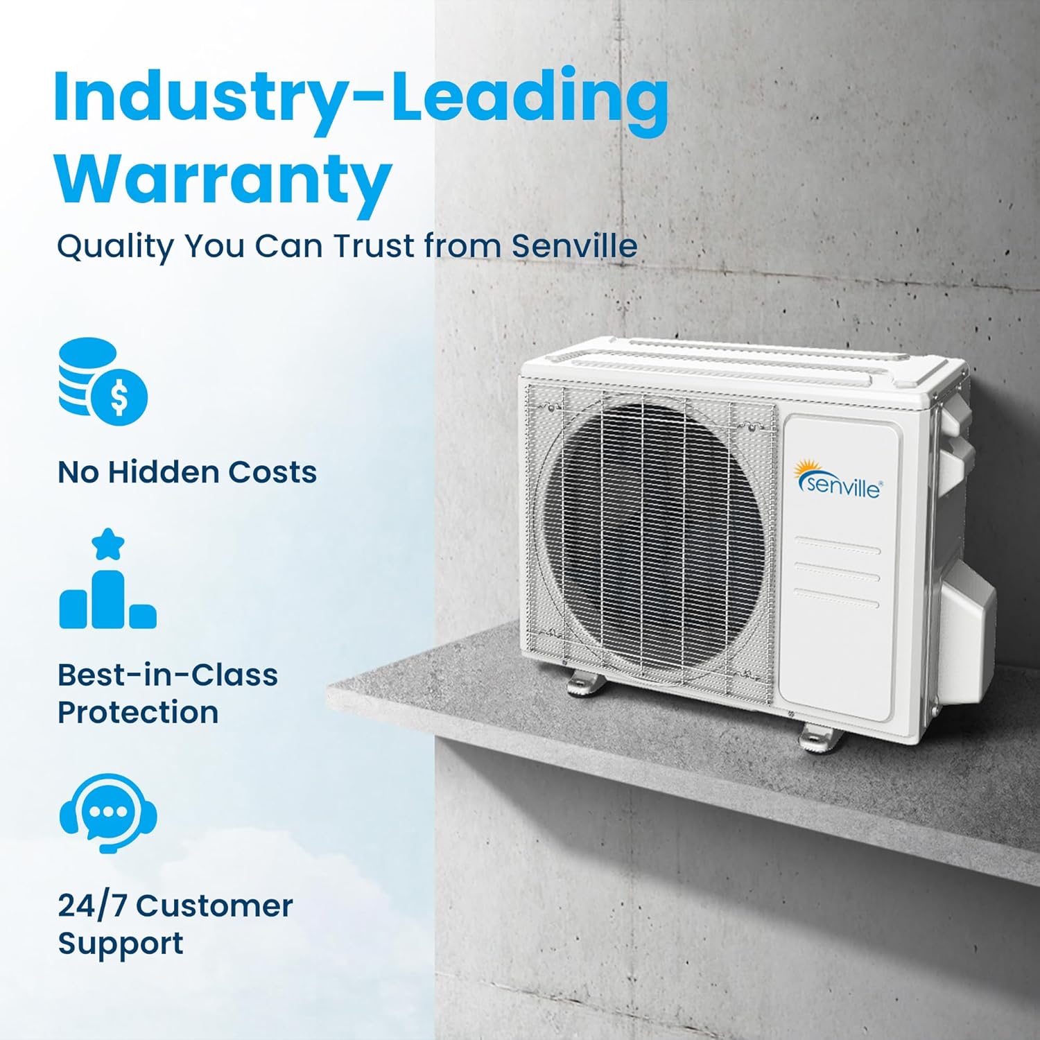 Mini split air conditioning heat pump, 9000 watts, 110/120 volts, variable frequency, supports Alexa function, energy efficiency ratio 21.5, white