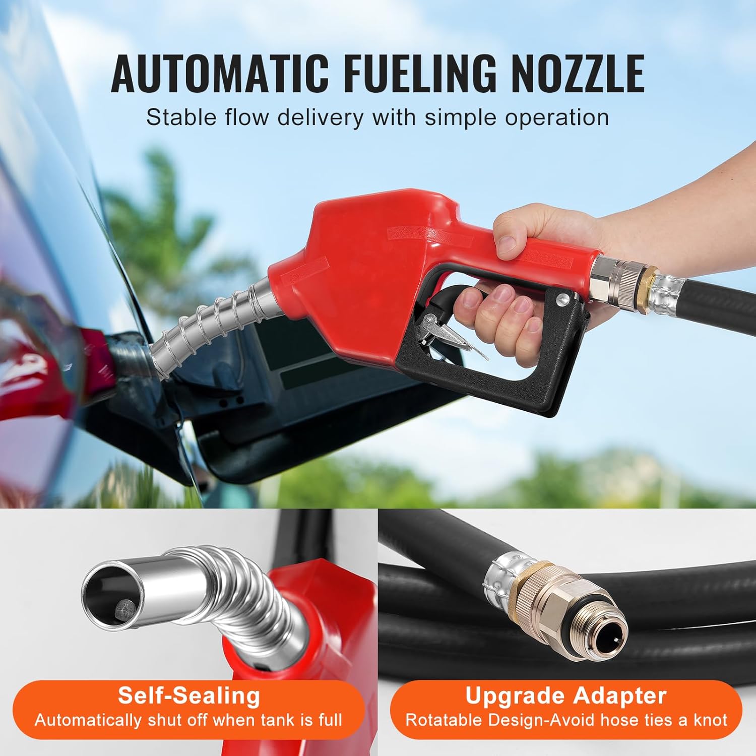 Portable Diesel & Gasoline Tank, 48 Gallon, 10.6GPM Flow Rate, Diesel Fuel Tank with 12V Electric Transfer Pump, 13.1ft Hose, Auto Fueling Nozzle, Transfer Tank for Easy Fuel Transportation, Red