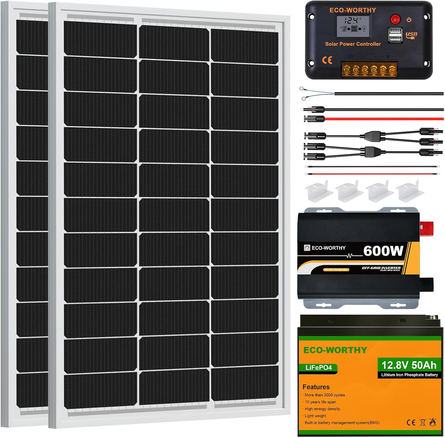 200 Watts 12 Volts Solar Panel Starter Kit for RV, Camper, Shed, Trailer, Cabins, Water Pump and Any Other Off Grid Applications