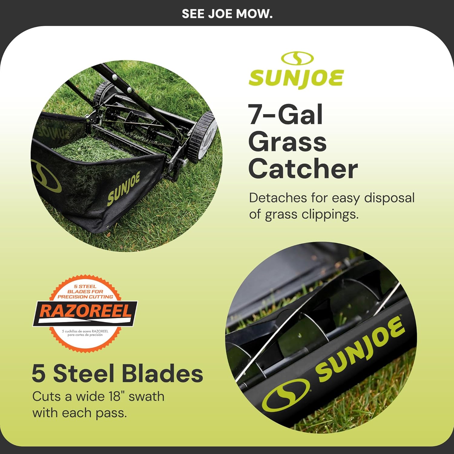 18-Inch Manual Reel Mower with Grass Catcher