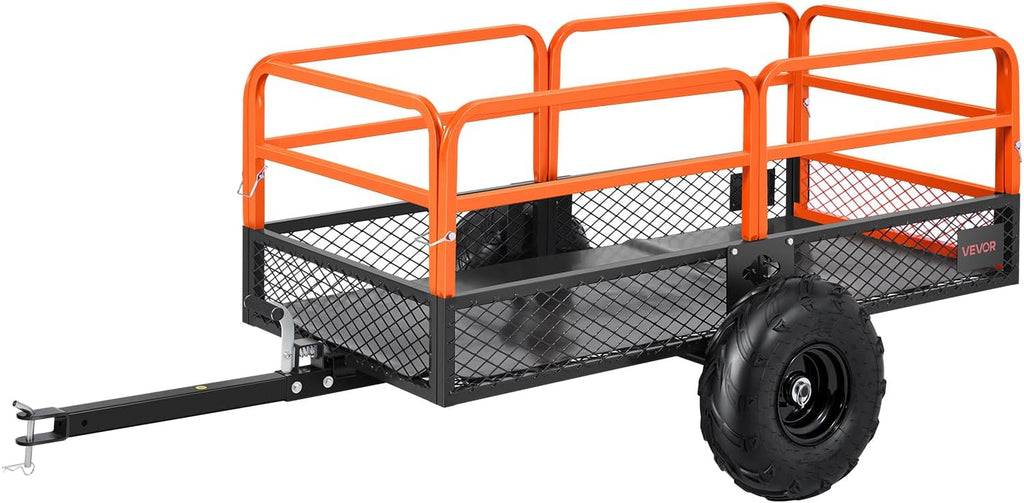 Utility Trailer, 17 Cu. Ft & 600lbs Capacity, ATV UTV Hauling Trailer, Tow Behind Steel Dump Cart with 16" Tires, Hand Pull or Foot Pedal, Heavy Duty Yard Trailers for Lawn Mower Tractor