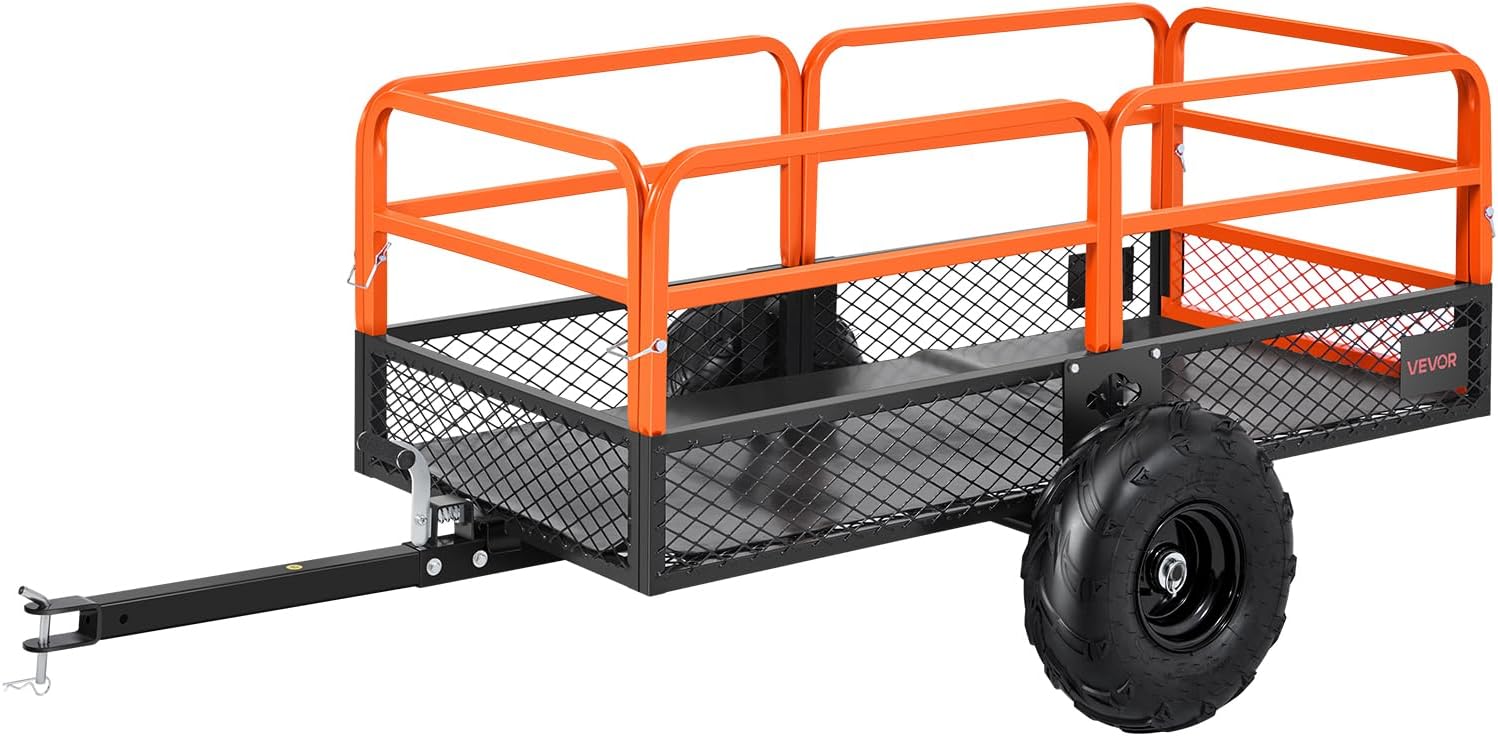 Utility Trailer, 17 Cu. Ft & 600lbs Capacity, ATV UTV Hauling Trailer, Tow Behind Steel Dump Cart with 16" Tires, Hand Pull or Foot Pedal, Heavy Duty Yard Trailers for Lawn Mower Tractor