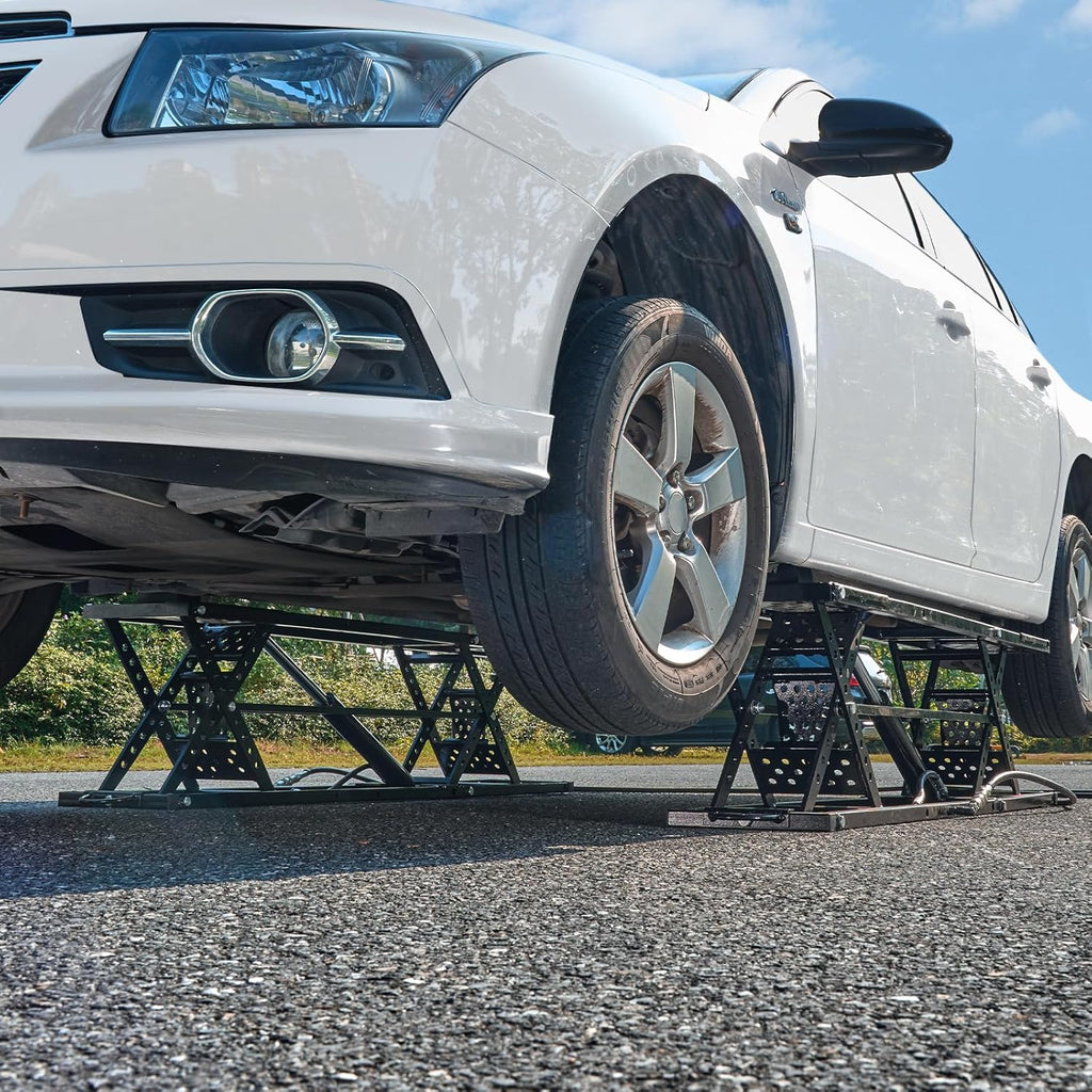 7,000 LBS Capacity Portable Car Lift, with Extended-Length Plates, 26.8" Max. Height, Heavy-Duty Carbon Steel Truck Lift with Power Unit for Home Garage Shop