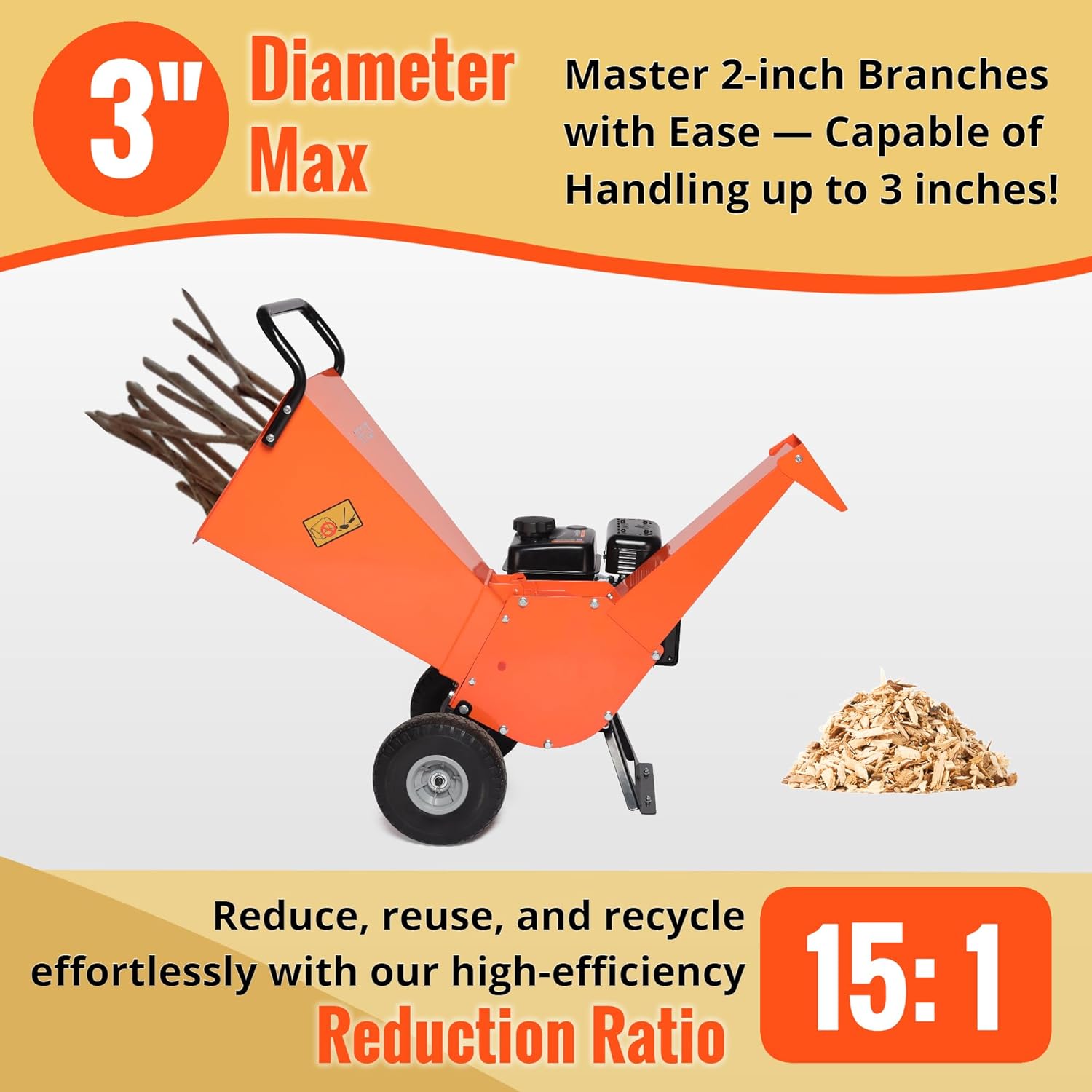 Wood Chipper Shredder Mulcher 7HP Gas Powered Heavy Duty Compact Design 3" Inch Max Capacity (R0)