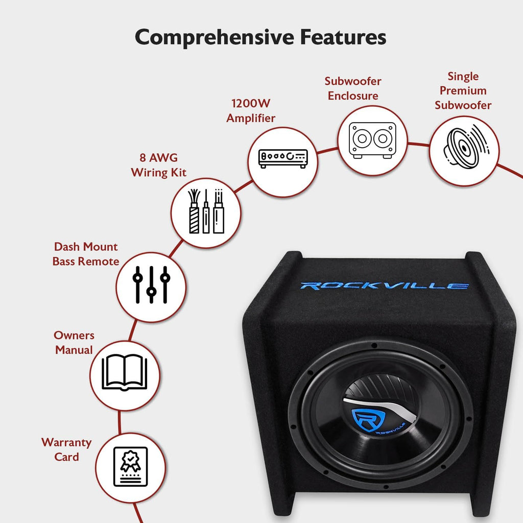 1200W Dual 12" Car Subwoofer Enclosure, Mono Amplifier, Amp Kit, Deep Bass, Durable Build, Easy Install, Perfect for Car Audio Enthusiasts