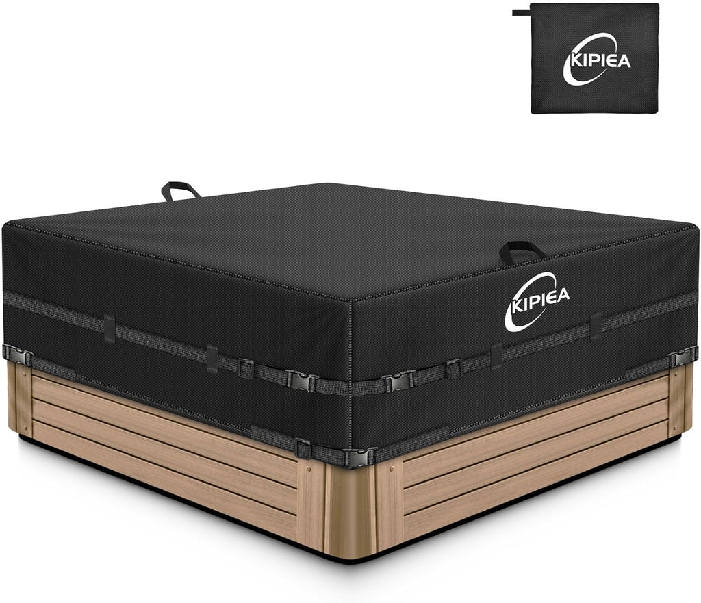Kipiea Waterproof Square Hot Tub Cover Protector, Heavy Duty Polyester SPA Cover UV Protection Cover for Hot Tub (85" L x 85" W x 20" H)