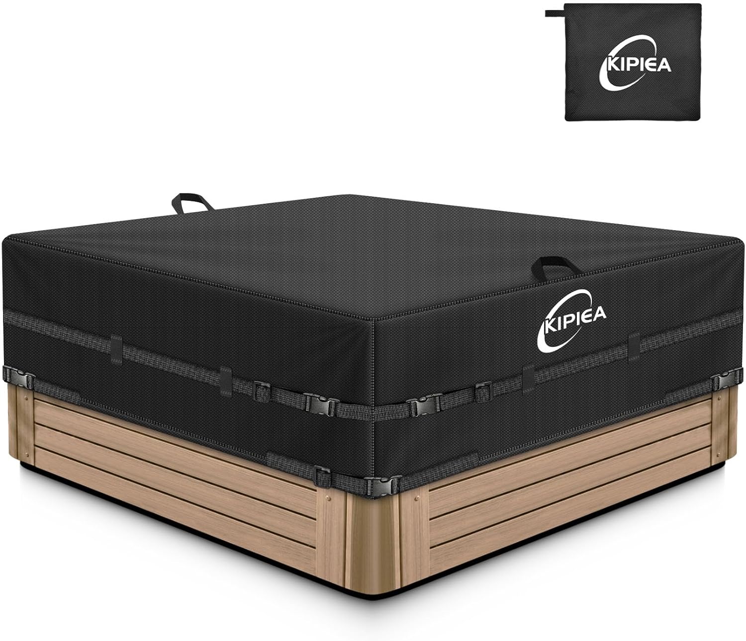 Kipiea Waterproof Square Hot Tub Cover Protector, Heavy Duty Polyester SPA Cover UV Protection Cover for Hot Tub (85" L x 85" W x 20" H)